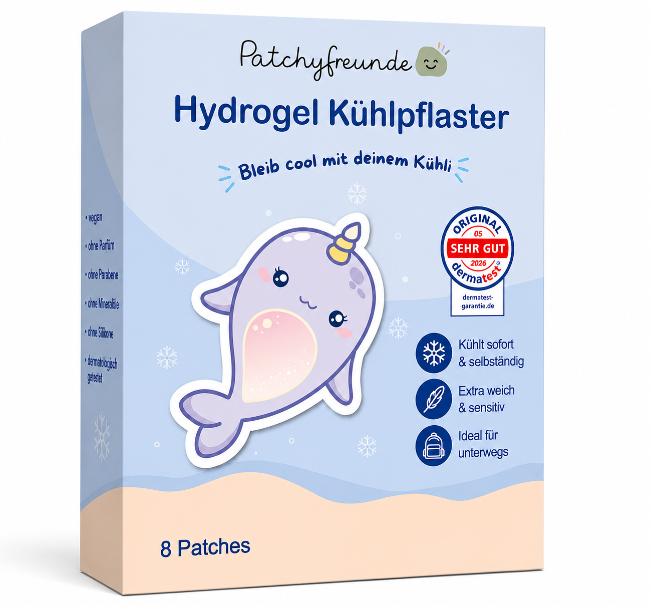 Patchyfreunde - Hydrogel Kühlpflaster - 8 Sticker - Design: Narwal