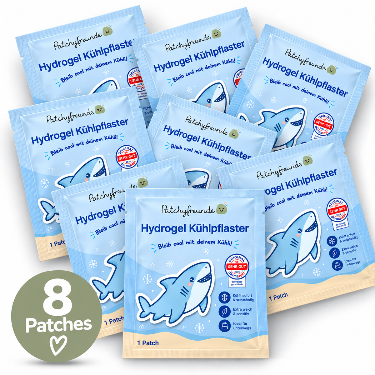 Patchyfreunde - Hydrogel Kühlpflaster - 8 Sticker - Design: Hai
