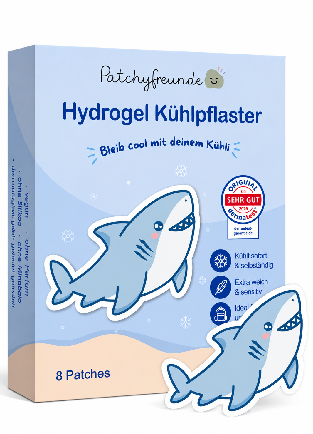 Patchyfreunde - Hydrogel Kühlpflaster - 8 Sticker - Design: Hai
