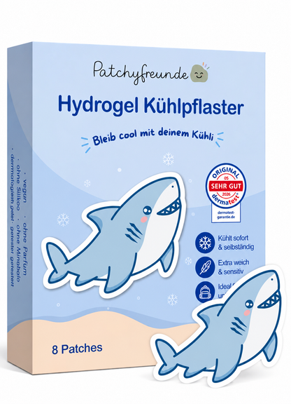 Patchyfreunde - Hydrogel Kühlpflaster - 8 Sticker - Design: Hai