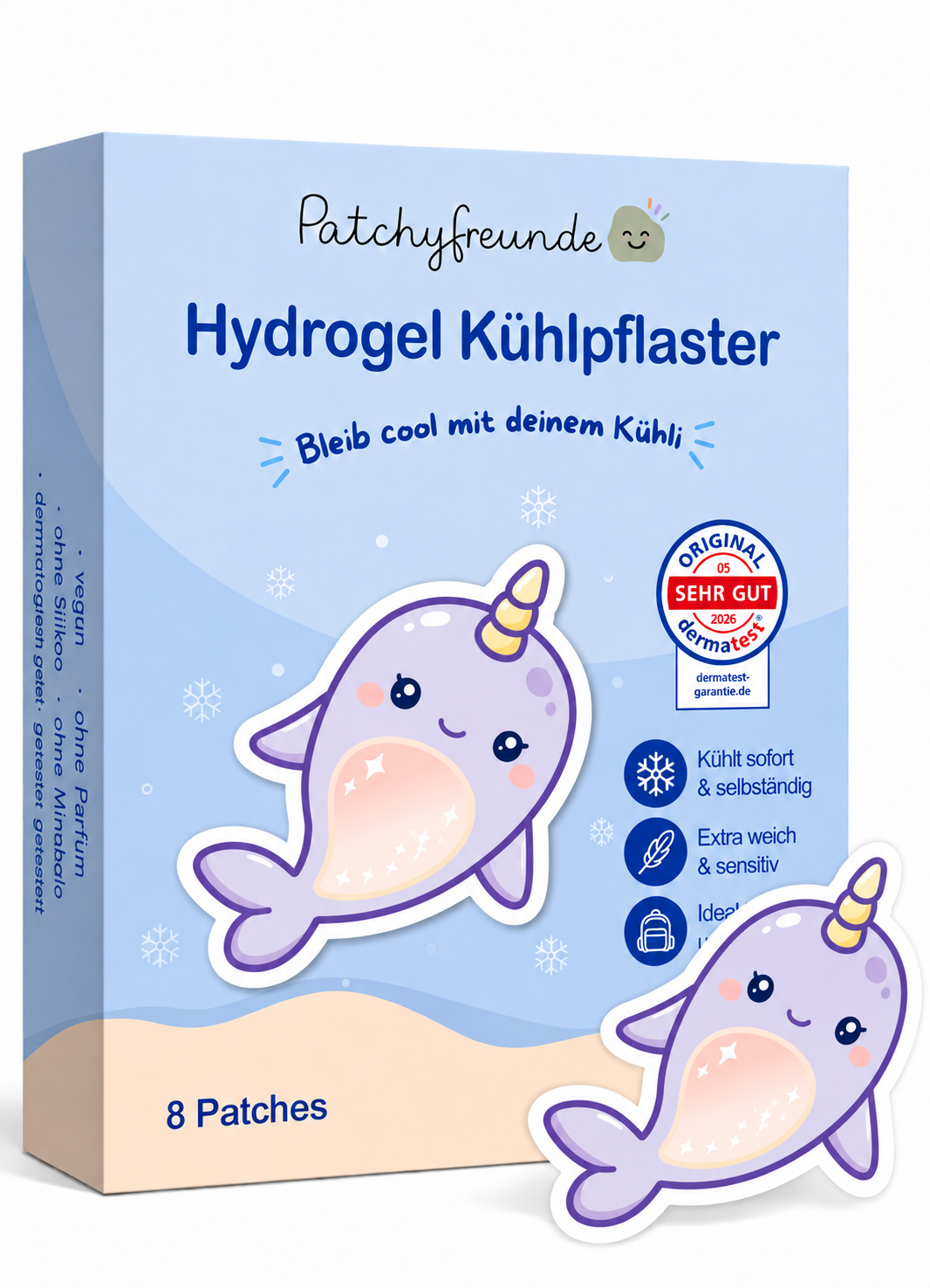 Patchyfreunde - Hydrogel Kühlpflaster - 8 Sticker - Design: Narwal