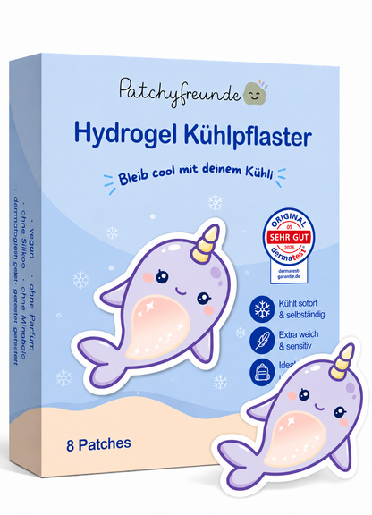 Patchyfreunde - Hydrogel Kühlpflaster - 8 Sticker - Design: Narwal