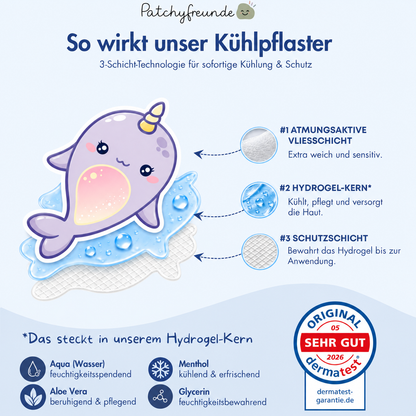 Patchyfreunde - Hydrogel Kühlpflaster - 8 Sticker - Design: Narwal
