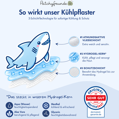 Patchyfreunde - Hydrogel Kühlpflaster - 8 Sticker - Design: Hai